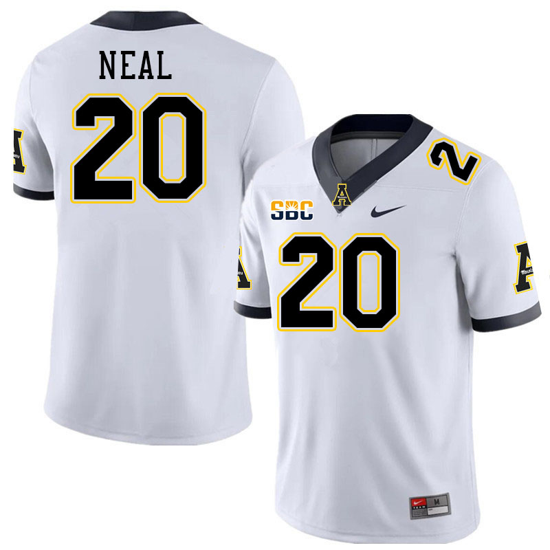 Men #20 Kaleb Neal Appalachian State Mountaineers College Football Jerseys Stitched-White